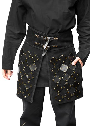 Battle-Merchant – Wildleder Rock, Rüstung Vares, schwarz – Leder Beintaschen – LARP, Cosplay (Vares, Schwarz, L/XL)