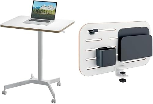 Leitz Ergo Set Mobiler Sitz-/Steh-Schreibtisch & Kleiner Pegboard Schreibtisch-Organizer, Höhenverstellbares Stehpult, Belastbar bis 20 kg, 80 x 60 cm, Organizer mit Zubehör, 65360001 + 65480000