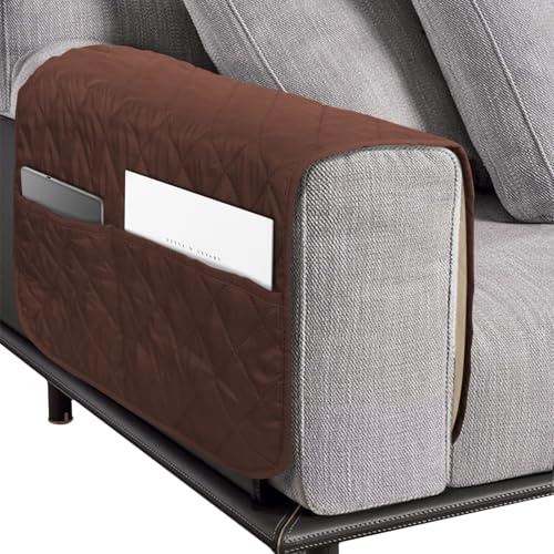 NiCola 1 copertura per bracciolo del divano, copertura per bracciolo grigio, impermeabile, con tasche, per divano, poltrona reclinabile (marrone scuro)