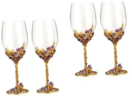 IMIKEYA 4pcs Enameled Wine Glasses Decorative Goblet Cups Iris Pattern Suitable for Wedding
