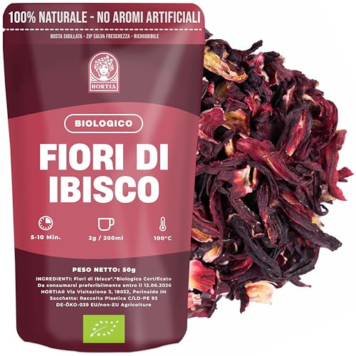 IBISCO Tisana Drenante Sfusa in Fiori Interi Essiccati | Infuso Detox e Diuretico 100% Naturale, Perfetto anche Freddo, Karkade Flor de Jamaica, Busta Richiudibile Salva Aroma