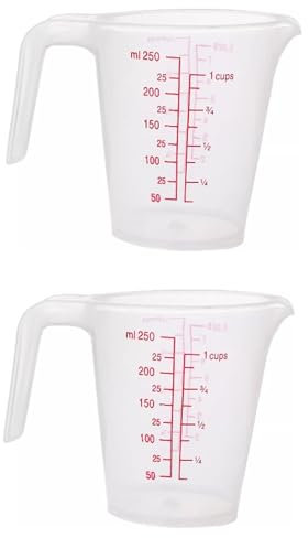 Plastic Measuring Cup 2Pcs 250ML Measuring Mug 8/16oz with Handle Graduated Pitcher for Baking Flour Oil Powder Cooking Kitchen Measure Container Stackable (250ML/0.06Gal)