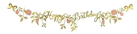 Happy Birthday Girlande 130x18cm Blumen - Banner Deko - Geburtstagsgirlande für Kindergeburtstag Geburtstag - Geburtstagsdeko & Partyzubehör - Gold Rosa