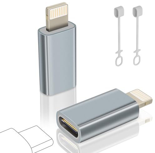layajia USB C auf Lightning Adapter, Adapter USB C auf Lightning für iPhone 14/13/12/11/iPad/Airpads, Unterstützt Laden/Datensynchronisation, Nicht für Kopfhörer/Audio/OTG, Anti-Lost, 2 Stück, Grau