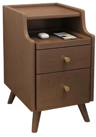 Mesita de noche de madera con estante extraíble, 2 cajones, ahorra espacio, color nogal, 11.8 pulgadas de ancho, ideal para dormitorio y sala de estar