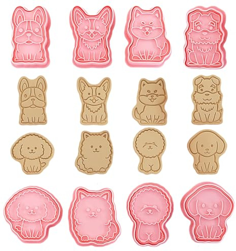 DeryArcle 8 Pcs Dog Cookie Cutters, Puppy Pattern Biscuit Stamps with Handle, Cute Animal DIY Biscuits Mold Set, Baking Kitchenware Tools Accessories