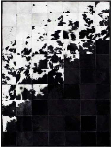 SN ALEFHOME Alfombra de piel de vaca sintética, patrón geométrico de cuadrícula, antideslizante, moderna, para sala de estar, dormitorio, oficina y decoración del hogar (negro y blanco, 3 x 8 pulgadas