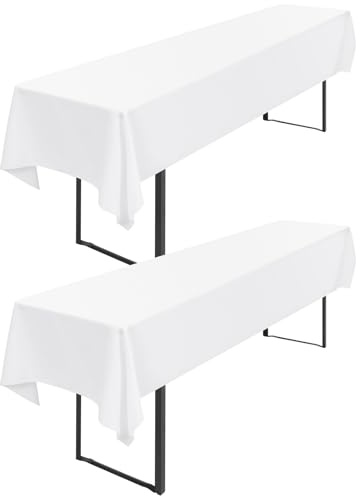 Pesonlook 2 Stück Weiße Biertisch Tischdecke Dick 200GSM,250 x 100 cm | Tischdecke Bierzeltgarnitur Universal für 50 cm und 70 cm Biertisch, Waschbar Rechteckige Tischdecke für Partys im Freien