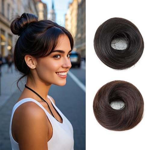 XFSRG Postiche Chignon Cheveux Naturel Extension Rajout Cheveux Elegant Donuts Chignon Perruque Femme Naturelle Cadeaux Femmes Pour Les Rendez-Vous(Marron Foncé & Marron Clair)