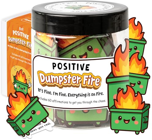 Positive Dumpster Fire Jar, Emotional Supports 60 Affirmation Cards for Women, Dumpster Fire Desk Accessories, Dumpster Fire Zen Garden, Coworker Gifts for Women, Best Gift for Boss