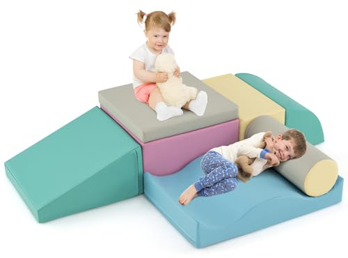 GOPLUS 7 PCS Parcours Motricité Bébé, Module Motricité en Mousse PU pour Grimper Ramper, Bloc de Constrcution pour Jeu, Convient pour Bébé d'Âge Préscolaire