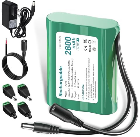 Mspalocell 12v Akku Lithium DAB Radio 12.6V 2800mAh Akku mit ladegerät & Steckeradapter & Verbindungslinie, für Solar-Panel, Soundboks, Scheinwerfer Rücklicht, Fahrrad Beleuchtung, Stagepiano, Sonar