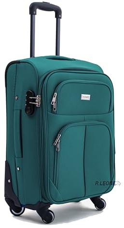 R.Leone Valigia da 1 pezzo Fino a Set 3 Trolley Espandibile grande, medio e bagaglio a mano 4 ruote in stoffa 214 (Verde Petrolio, S Bagaglio a mano)