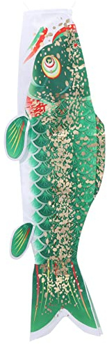 MOTHNUR Japanese Carp Windsock Outdoor Hanging Fish Flag 66cm Gold-green 3d Foil Home Festival Garden Decoration