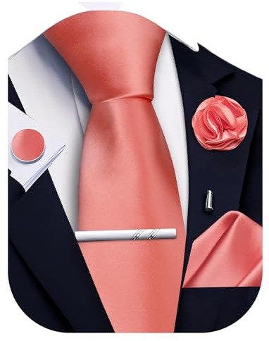 Ailisus Krawatten- und Einstecktuch-Set, solide Krawatte, Manschettenknöpfe, Krawattenklammer, Anstecknadel für Herren, Hochzeit, Business, 5 Stück, Altrosa, Einheitsgröße