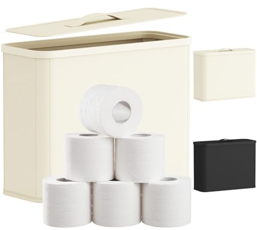 Lifewit 23 l toalettpapper förvaringskorg med lock, bambu badrum arrangör förvaringsskåp för rullar toalettpapper, toalettpapper behållare för badrum, tvättstuga, 43 x 17 x 33 cm, vit