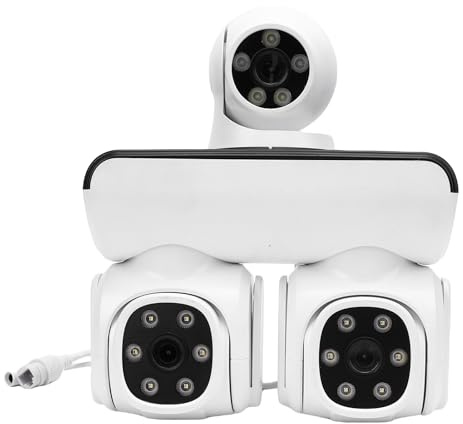 Lazmin112 Caméra Extérieure WiFi sans Fil à l'épreuve du Fil avec Une Détection Humaine Tournante à Triple Objectif pour Le Magasin Domestique, qualité d'image Claire et Détaillée (Prise UE)