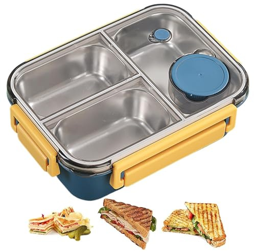 Woalopted Caja De Almuerzo De Acero Inoxidable, Contenedores De Almuerzo De Metal De 3 Compartimentos, Lonchera Para Adultos, Almuerzos Portátiles De Gran Capacidad Contenedores Para Niños Y Adultos