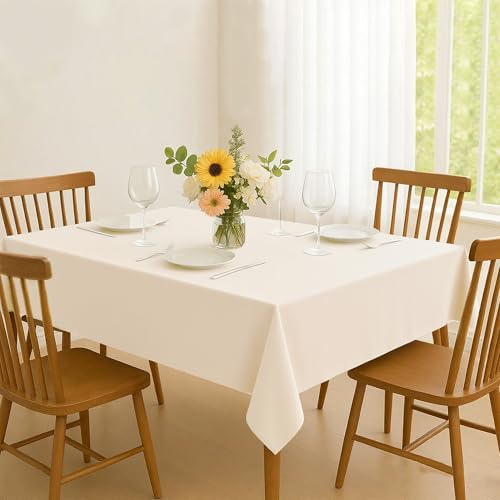Mewodye Tischwäsche Abwischbare Wasserdicht Tischdecke 150x180cm Beige