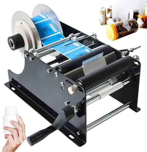 Flaschenetikettiermaschine, Manueller Etikettenapplikator, Halbautomatischer Aufkleberetikettierer für Dosen, Glas, Kunststoff & Metallflaschen, 30 Etiketten/Minute