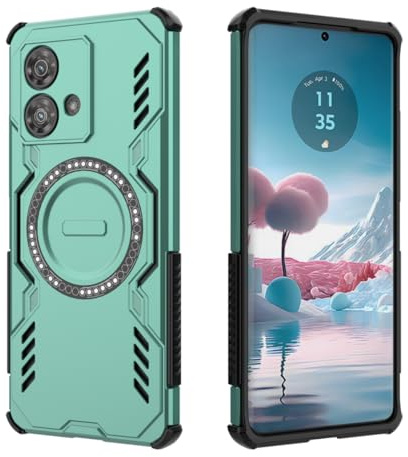 HULLIN Funda Móvil Diseño para Motorola Moto Edge 40 Neo (6.55 Inches), Carcasa Antigolpes Armadura con Anillo Magnético - Verde