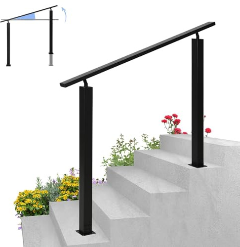 OVLRIJP Garde Corps Exterieur, Rampe Escalier Extérieur en Métal, Angle Réglable, Main Courante pour Escalier pour 3 Marches, Vérandas, Jardins, 1m Long, 0,87m Haut (Noir, 100cm)