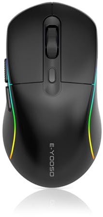 E-Yooso Gaming Maus Kabellose RGB,2.4G/USB-C/Bluetooth Maus mit 8 Programmierbare Tasten/10000DPI/7 RGB Beleuchtung,Wireless Ergonomische Maus für PC/Mac Gamer