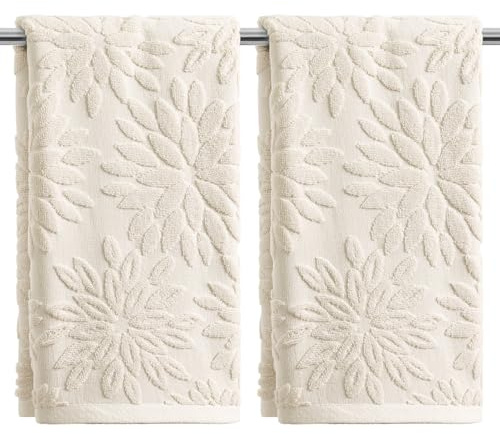 Artoid Mode Juego de 2 toallas de mano beige con estampado floral de dalia 3D para baño, 35 x 75 cm, 100 % algodón, suaves, absorbentes, para decoración de baño