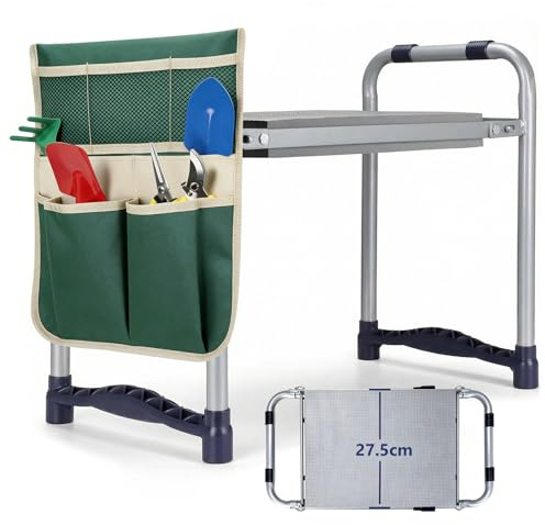 P!NKSHARK Garten-Kniebank, verbessertes rutschfestes Design & 27,5 cm Kniekissen – klappbar & tragbar, Kniehilfe für Gartenarbeit (bis 150kg), 1 Tasche, HBT 52x28x45cm Grün