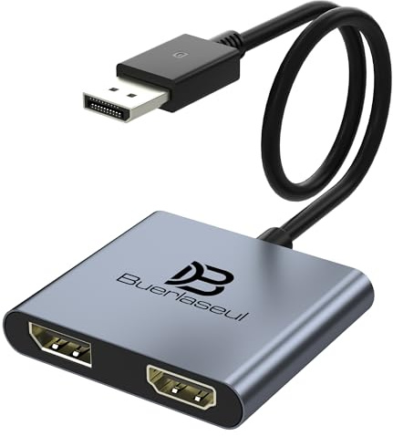 DisplayPort Splitter 1 in 2 Out, Display Port Splitter for Dual Monitors 4K@60Hz, Extended Display MST Hub for HDMI and DisplayPort Monitors, DP to DP/HDMI Adapter for Desktop/NVIDIA/AMD Graphics Card