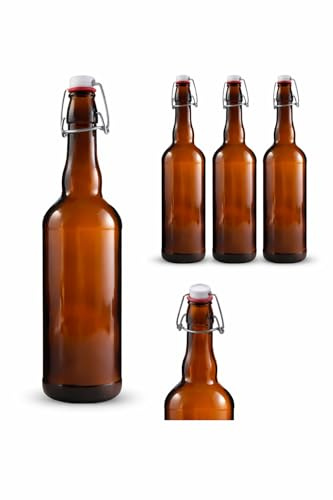 made in home - leere Bügelflaschen 750ml zum Befüllen Braun - große Flaschen mit Bügelverschluss - Bügel Glasflaschen Set für Saft, Getränke, Likör, Öl, Saucen (6)