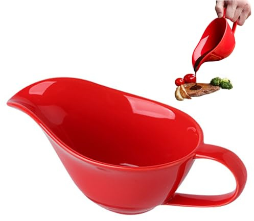 Gravy Boat 200ml Ceramics Gravy Pourer with Spout and Handle Sauce Cup for Home Hotel Restaurant Red Boat, Large, Pourer, Container, Bowl, Boats