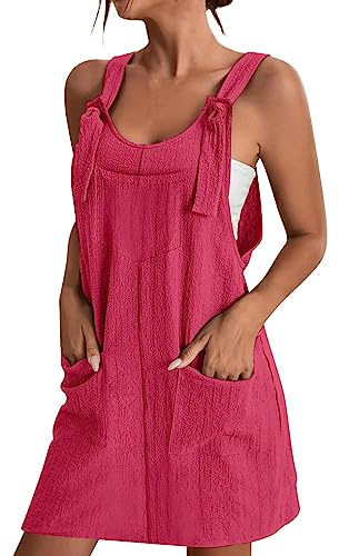 Gonna Salopette Donna Tinta Unita, Mini Abito con Spalline Larghe, Fiocchi Decorativi e Tasche, Linea Morbida Casual Estiva per Vacanza, Mare e Spiaggia