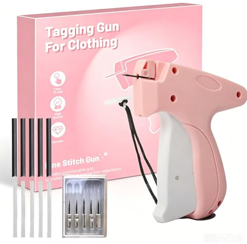 Pistolet Étiquette Textile, Étiqueteuse équipement avec 1000 Attaches Plastique et 5 Aiguilles, Pistolet d'Étiquetage pour Draps, Tissus, Jeans, Jupes, Artisanat, Rose