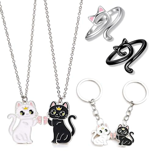 XFSRG 6 Pièces Collier D'amitié Chat Pendentif Magnétique Magnétique Ensemble Bijoux Collier Enfant Bague Chat Porte Clés Amitié Enfants