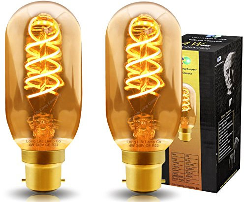 Long Life Lamp Company 2 x Retro Vintage LED 4w Edison Style Spiral Filament Bulb Smoked Gold Glass T45 Teardrop B22 Bayonet