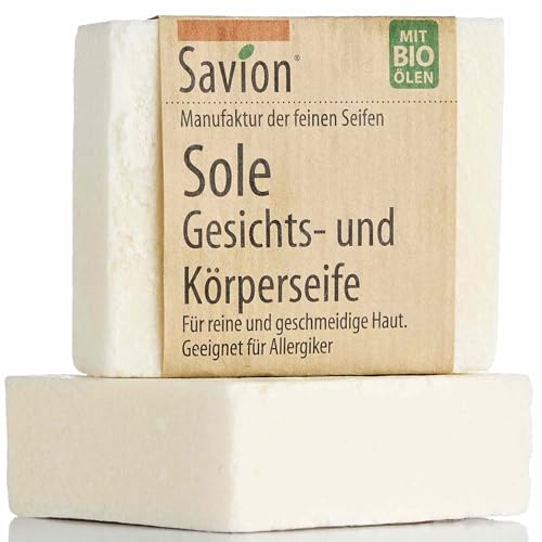 Savion Sole Körperseife - Handgemachte Naturseife | 85g | 13% Kristallsalz Peeling | Tiefere Reinigung | Ohne Mikroplastik und Palmöl | Vegan | Made in Germany