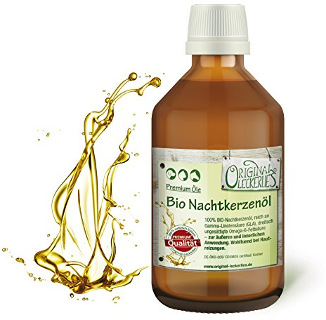 ORIGINAL LECKERLIES® Nachtkerzenöl 250 ml in brauner Apotheker-Glasflasche - 100% kaltgepresst, Omega 6 und Omega 9, natürliche Unterstützung des Immusystems, Naturprodukt für Hunde, Katzen und Pferde