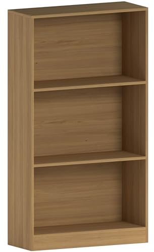 Vida Designs Cambridge 3 Tier Medium Bookcase, Oak Wooden Shelving Display Storage Unit Office Living Room Furniture
