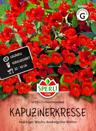 Sperli Kapuzinerkressesamen SPERLI's Orientzauber 85660, Blumensaat | Essbare Blüten und Blätter, einjährig, buschig, für Beete, Rabatten, Schalen und Töpfe, kompakt