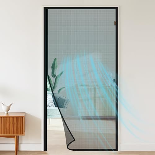 MAGZO Magnetic Screen Door, Fit Door Size 36 x 80 Inches, Actual Screen Size 38 x 81 Inches, Side Opening Polyester Screen Mesh Curtain for Patio Door, Black