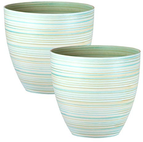 Serenity Rings Plastic Planter - White, Set of 2 Pots - 35cm (H) x 38cm (Dia) - Suitable for Indoor or Outdoor Use.