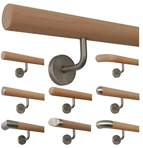 TIBU Holz Handlauf Buche unbehandelt Geländer Wandhandlauf Wand Treppe 30-500cm, Länge 500mm mit 2 Halter - Enden gefast