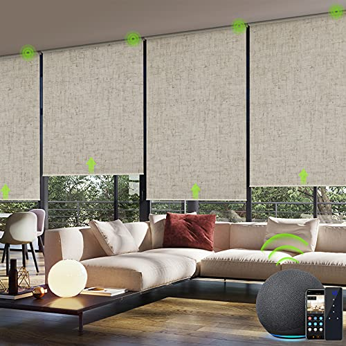Yoolax Jacquard Elektrisches Rollo Alexa Smart Rolladen mit Akkumotor und Fernbedienung 100% Verdunkelung nach maß für Home Office, Schnurlos(Jacquard Khaki)