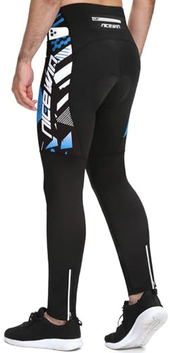 NICEWIN Pantalones de Ciclismo para Hombre 3D Acolchados para Bicicleta de Carretera Medias largas con Bolsillos para Andar en Bicicleta al Aire Libre Polar Azul L
