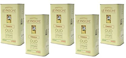 Le Fascine Classico - Olio Extravergine di Oliva 100% Italiano Estratto a Freddo Non Filtrato 100% Prodotto da Monocultivar Provenzale (5 latte da 3 Litri)