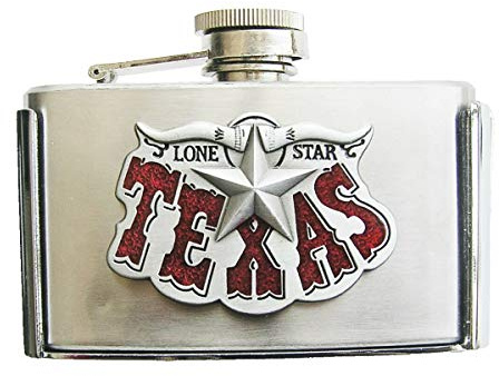 Westernlifestyle Gürtelschnalle Buckle Gürtelschliesse m. Taschenflasche Flachmann Texas Longhorn