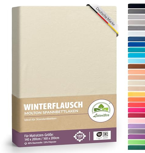 Winter Spannbettlaken | Farbenfrohes Thermo Fleece | Spannbetttuch, Bettlaken in vielen Größen und Farben (140 x 200 cm - 160 x 200 cm, Creme/Naturweiß)