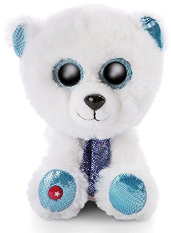 NICI Original – Glubschis Benjie 15 cm – Kuscheltier Eisbär mit großen Augen – Flauschiges Plüschtier mit Glitzeraugen – Schmusetier für Kuscheltierliebhaber, weiß/blau