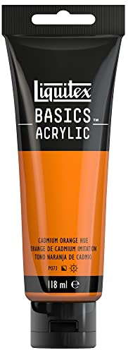 Liquitex 8870037 Basics - Pittura acrilica, Pigmenti per artisti monopigmentati, Resistente alla luce, durevole nel tempo, Finitura satinata, Tubo da 118 ml - Arancio Di Cadmio Imitazione